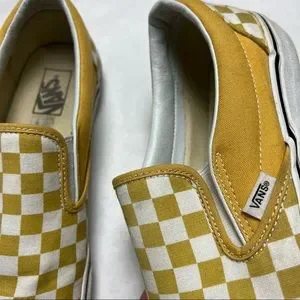 Shoes | Vintage Mustard Yellow Checkered Vans Slip Ons Size 